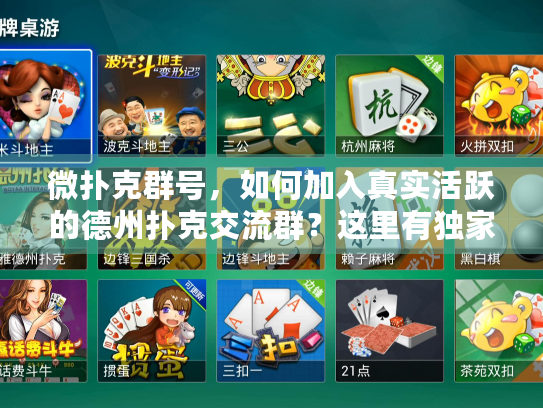 微扑克群号，如何加入真实活跃的德州扑克交流群？这里有独家指南！