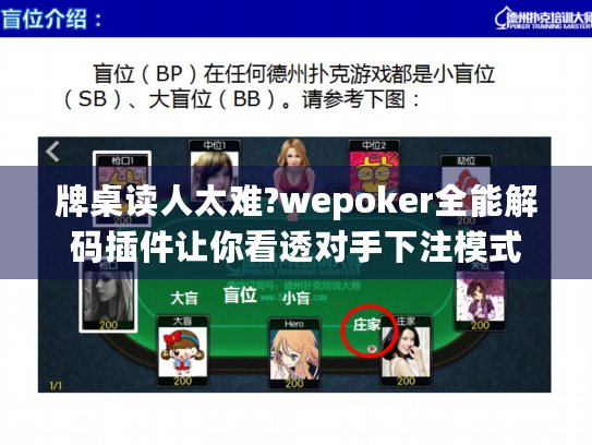 牌桌读人太难?wepoker全能解码插件让你看透对手下注模式